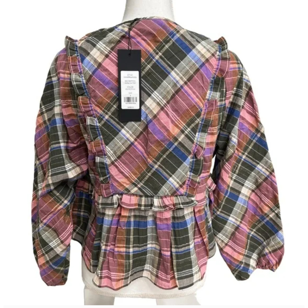 VERONICA BEARD Katalina Colorful Plaid Praire Lagenlook Ruffle Bib Blouse‎ - Picture 5 of 8